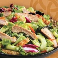 Oriental Chicken Salad Combo · Chicken breasts, cucumber, shredded carrots and, wonton strips on a bed of crisp lettuce wit...