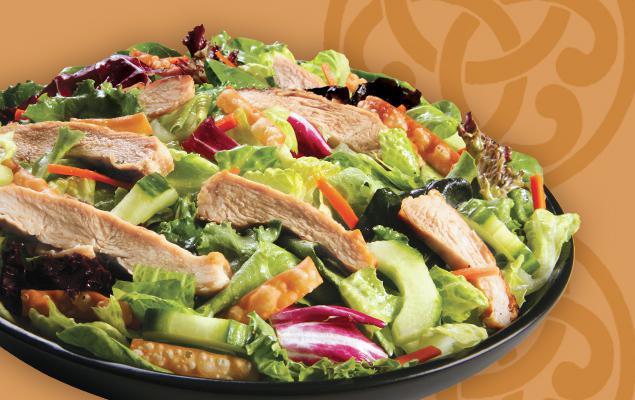 Oriental Chicken Salad Combo · Chicken breasts, cucumber, shredded carrots and, wonton strips on a bed of crisp lettuce with oriental vinaigrette dressing.