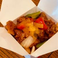 Sweet and Sour Chicken · Chicken or pork with bell pepper, onion and homemade sweet and sour sauce.