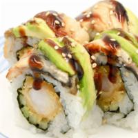 8 Piece Dragon Maki · Tempura shrimp, cucumber, unagi, avocado and tobiko.