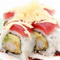 Red Dragon Maki · Tuna, Tempura shrimp, avocado,masago,crunchy