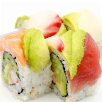8 Piece Rainbow Maki · Avocado, cucumber, crab stick, tuna, salmon, white tuna and yellowtail.