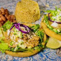 19. Two Sopes · Comes with your choice of meat, beans and rice.