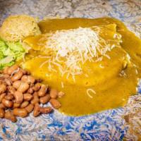 1. Enchiladas · Comes with your choice of meat, beans and rice.
