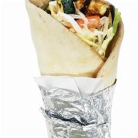 Grilled Veggie Wrap · Grilled eggplant, zucchini, tomatoes, onions, and lettuce, topped with house dressing.
