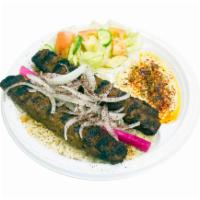 Lula Kabob Plate · Grilled ground beef with a special blend of seasonings, with onions and turnip pickles.