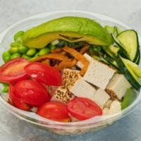Hippie Poke Plenty Bowl (Vegan Friendly) · Caulifower rice, greens, tomato, cucumbers, scallions, edamame, inari tofu, organic tofu, av...