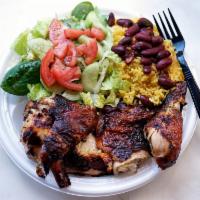 1/2 Chicken Meal · Served with a side salad, pita bread and your choice of one hot side order.