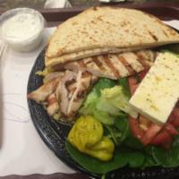 Chicken Souvlaki/Gyro Platter · Served with rice or French fries, greek salad, and pita bread. Tzatziki on the side. 