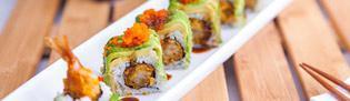 Green Dragon Roll · Shrimp tempura roll and avocado.