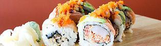 Quickway Roll Special · Spicy. Spicy crab and shrimp inside and avocado salmon on top.