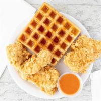 BAYB MAMA  · 3 honey drenched fried chicken strips and a waffle with 100% maple and a side of house sauce. 
