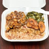 Small Oxtails · Includes rice and peas or white rice and choice of 1 side.
