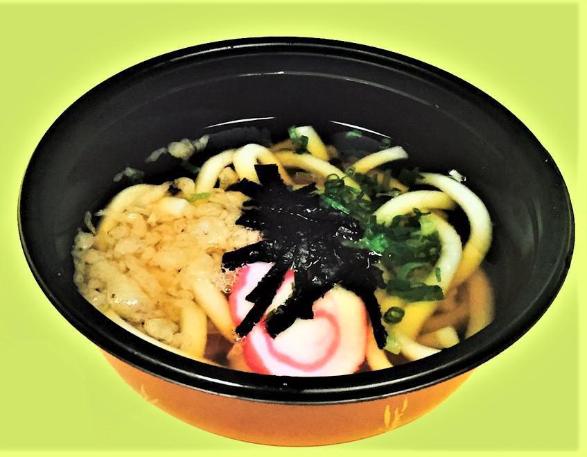 Mini Udon · Kamaboko, green onions, tenkasu flakes and nori.