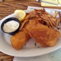 Fish & Chips · w/ shoestring potatoes and coleslaw