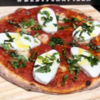 BF MARGHERITA PIZZA · Fresh Mozzarella, Basil, Extra Virgin Olive Oil, touch of Salt & Our signature tomato sauce