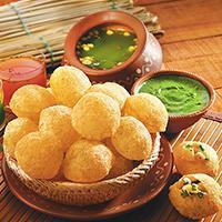 Golgappa · A crispy fried sphere shape 8 ball, filled with flavored water containing tamarind, sugar, s...
