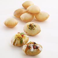 Dahi Puri · Crispy sphere shaped balls stuffed with diced boiled potatoes and sprouted black gram, garni...