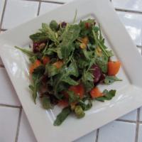 Farmers Market Beets · Served with avocado, baby arugula, pumpkin seeds, and citrus vinaigrette. Local roasted scar...