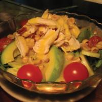 Smoked Chicken Salad · Served with apples, avocado, cucumbers, hazelnuts, and orange-ginger vinaigrette. Keens stea...