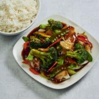Steamed Vegetables · Served with steamed rice and your choice of sauce on the side.