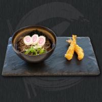 Soba noodle soup · Buckwheat noodle in a clear broth. Your choice of shrimp tempura (3 pieces) OR sauteed veget...