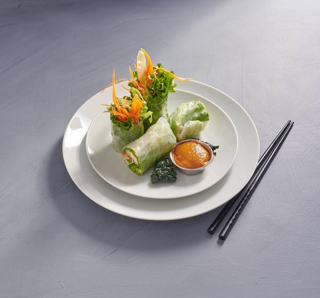 D7. Two Piece Salad Roll · Fresh vegetables with rice noodles and tofu wrapped with soft rice paper. Served with peanut sauce.
