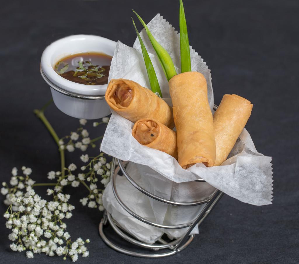  Fried Veggies Spring Rolls (A1) · Served with plum sauce cabbage, celery, carrots, glass noodles.