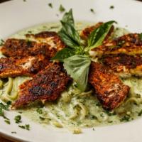Fettuccine Spinach Alfredo with Chicken Dinner · Fettuccine pasta tossed in our homemade creamy spinach Alfredo sauce with chicken. Comes wit...