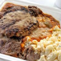 Mixed Plate · Hamburger steak, teri steak, and your choice of beef stew, beef curry, or chili.