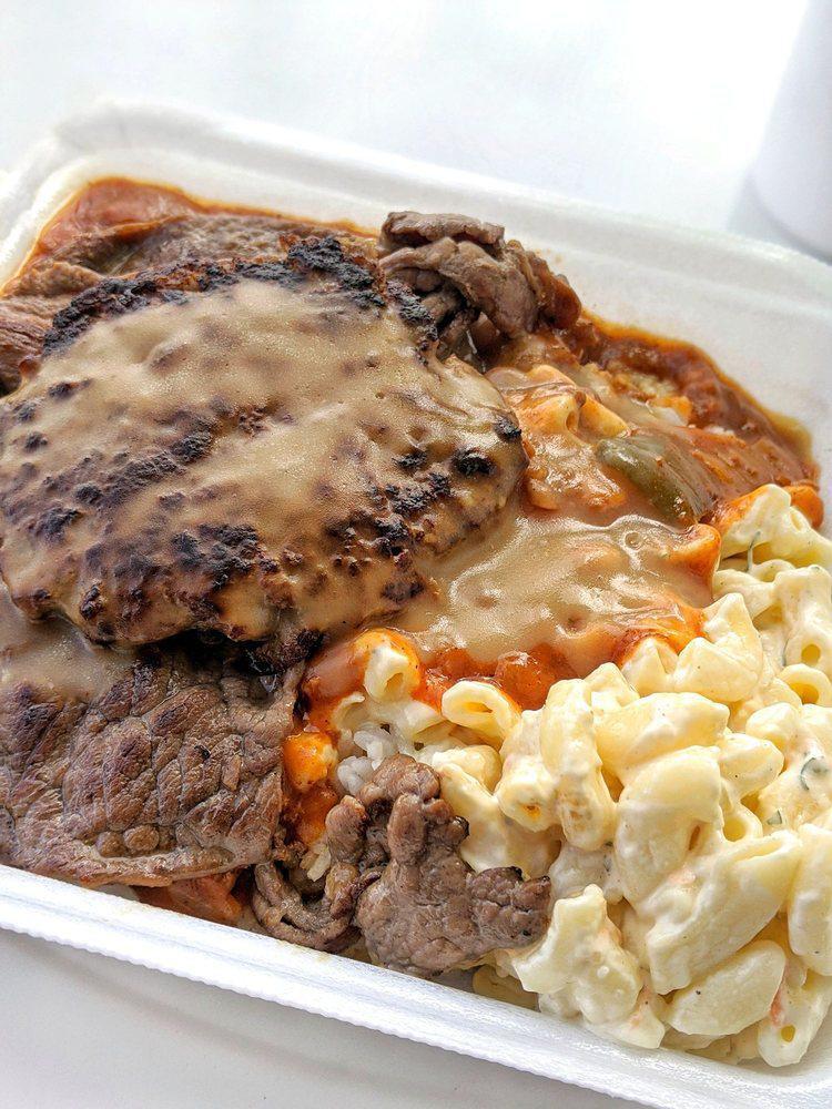Mixed Plate · Hamburger steak, teri steak, and your choice of beef stew, beef curry, or chili.
