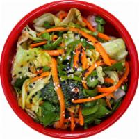 Small Drum Salad · Broccoli, carrot, cilantro, spinach, iceberg lettuce, sesame seeds, with chili lime vinaigre...