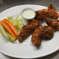Boneless Chicken Tenderloins · Served with bleu cheese, celery and carrots. Your choice of sauce. Add french fries for an a...