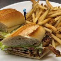 California Club Sandwich · Grilled chicken breast, sliced avocado, applewood bacon and
lettuce, tomato, herb mayonnaise...