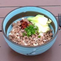 R1. Pop Pot Rice Bowl · Stir-fried minced pork over rice.