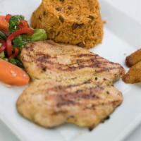 Grilled Chicken Breast · Includes choice of side.