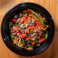 Asian Power Bowl · Steamed Brown Rice, Mushrooms, Fresh Spinach, Shredded Carrots, Red Onion, Red Bell Peppers,...