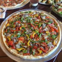 The Works Pizza · Pepperoni, sausage, mushrooms, bell peppers, onions and black olives.
