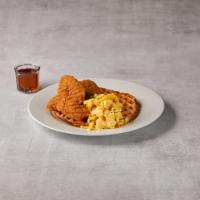 Chicken and Waffle · 3 breaded chicken strips and 2 eggs served with a waffle.