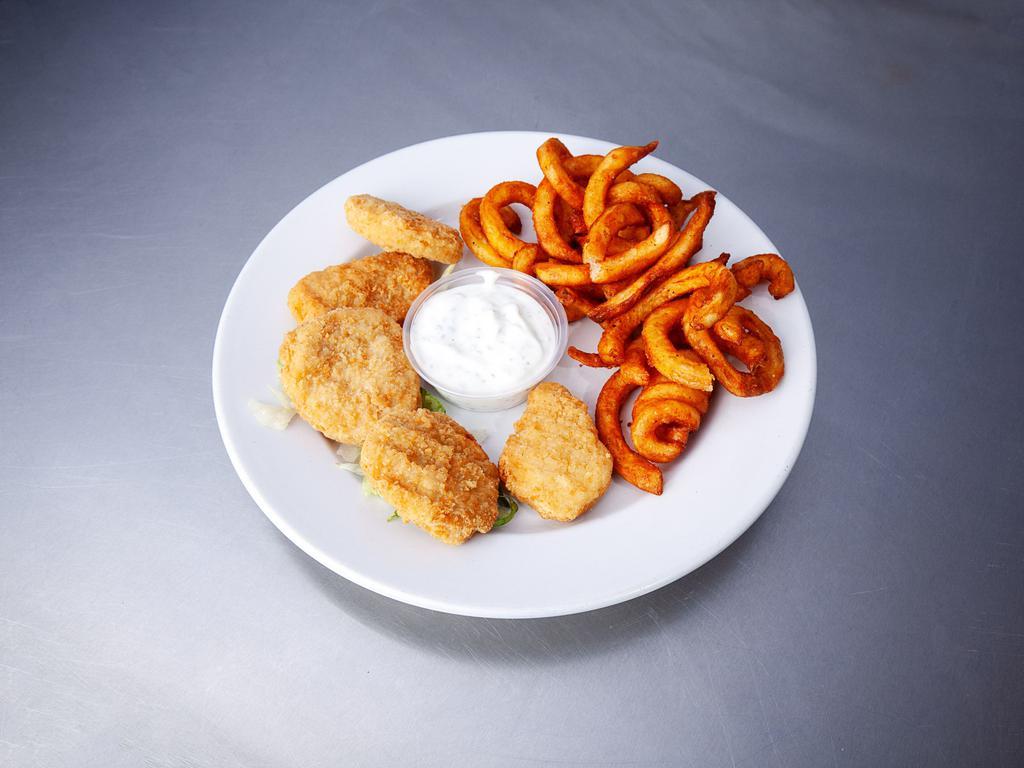Kids Chicken Nuggets · 100% halal chicken breast piece nuggets served with Rice or Curly Fries.