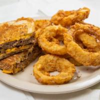 Patty Melt · 1/3 lb. of beef patty served on rye bread with grilled onions and melted cheese. with your c...