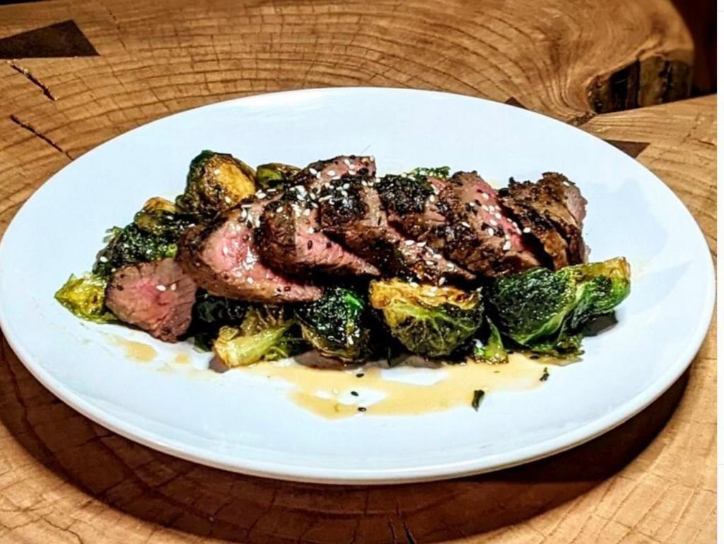 Steak and Brussels Sprouts · 6oz. Teres major cooked to perfection and served with a pile of lightly fried Brussel sprouts tossed in house made teriyaki. No side.