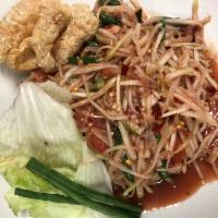 Som Tum Ka-Pi ตำกะปิ · Thai papaya salad with shrimp paste, fish paste, palm sugar, chili, garlic, string bean, tom...