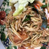 Som Tum PUU Ka-Pi ตำ(ปู)กะปิ · Thai papaya salad with shrimp paste, fish paste, palm sugar, chili, garlic, string bean, tom...