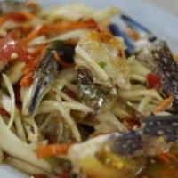 Som Tum PUU Pla-Ra ตำ(ปู)ปลาร้า · Thai papaya salad with fermented fish paste, palm sugar, chili, garlic, string bean, tomato ...