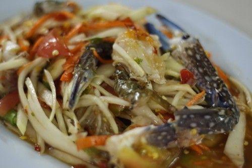 Som Tum PUU Pla-Ra ตำ(ปู)ปลาร้า · Thai papaya salad with fermented fish paste, palm sugar, chili, garlic, string bean, tomato and fish sauce AND RAW SALTED BLUE CRAB.