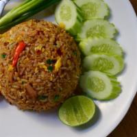 Thai Chili Paste Fried Rice ข้าวผัดน้ำพริกเผา · Sauteed rice with spicy chili paste, onion, bell pepper, basil and egg. Spicy.