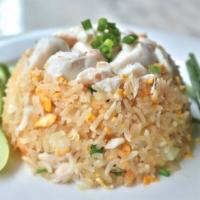 Crabmeat Fried Rice ข้าวผัดปู · Sauteed rice with crabmeat, scallion, egg and house seasoning 