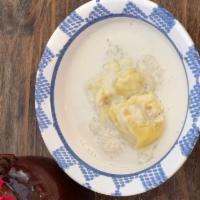 Durian with sticky rice · Homemade Durian in coconut milk with sweet sticky rice.