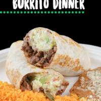 Burrito Dinner · Meat of choice. served with beans, lettuce, tomato, sour cream, cheese, avocado
Side Rice & ...